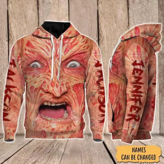 Discover Personalized Horror Freddy Krueger Face Costume Halloween 3D HOODIE