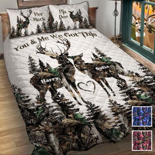 Discover Her Buck His Doe - Personalized Hunting Quilt Set