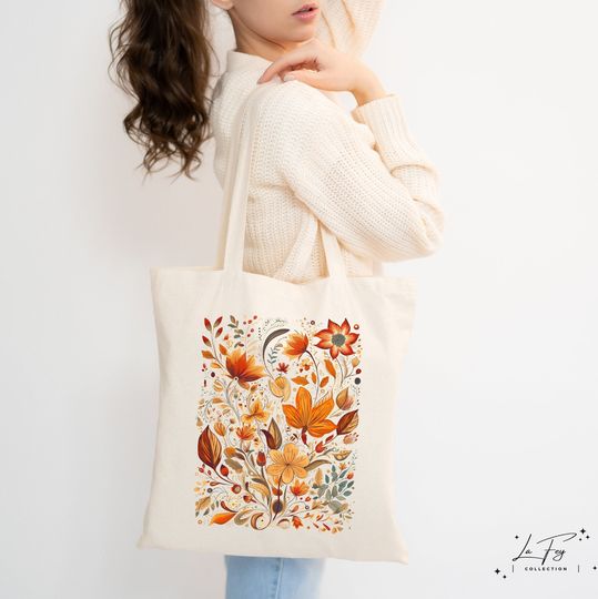 Discover Fall Flowers Totes, Wildflowers Tote Bag, Pressed Wildflowers Totes