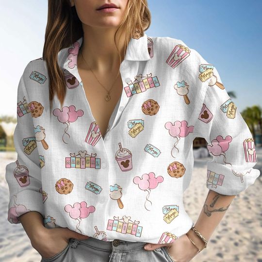Discover Disneyyy Snack Blouse Shirt, Park Food Linen-look Shirt, Disneyyland Blouse Shirt