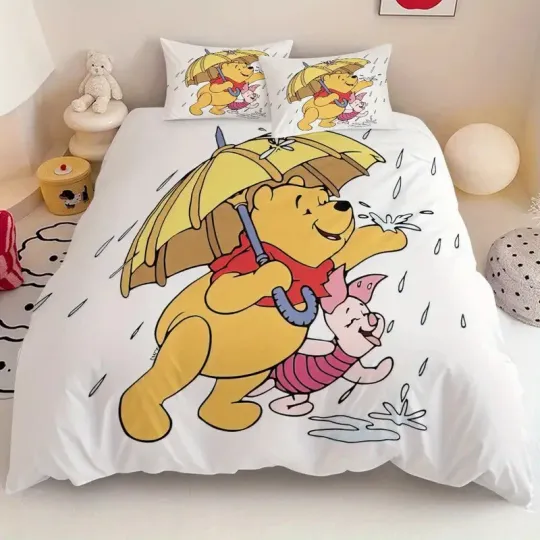 Discover Pooh Bear & Piglet Wearing Umbrella In The Rain winniee the poohh Bedding Set