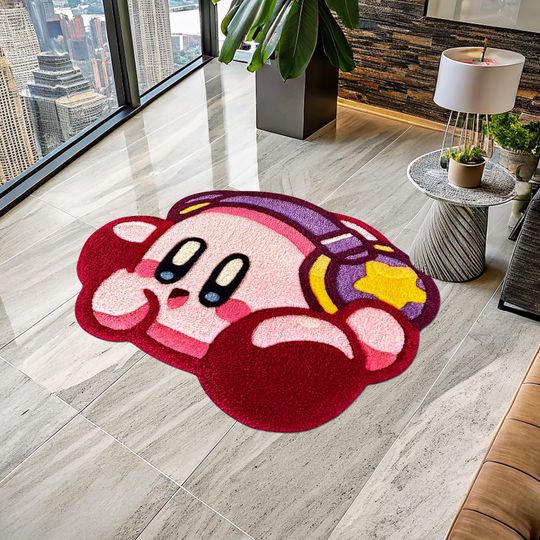 Discover Kirby Rug, Cute Rug, Gift for Daughter, Video Game Characters, Kirby Game Rug, Pink Rug, Kids Room Rug, Area Rug