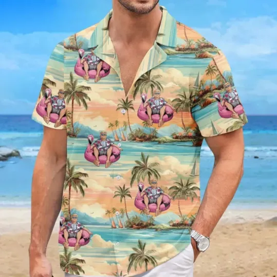 Discover Trump Vacation Mode Shirt Funny Floatie Tropical Sunset Hawaiian Shirt