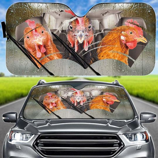 Discover Rainy Driving Chickens Car Auto Sunshades, Funny Chicken Car Sunshade