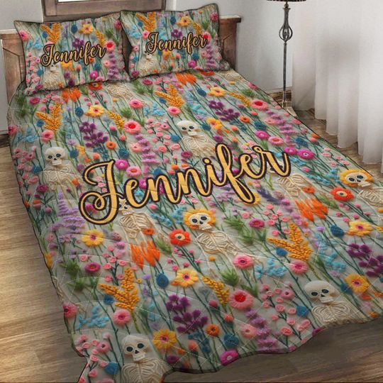 Discover Floral Skeleton - Personalized Skull Quilt Set