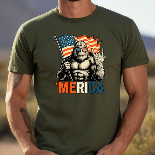Discover Big Foot Merica Shirt, USA Flag Shirt, Patriotic Shirt, American Shirt, 4th Of July Shirt, American Family Shirt, Independence Day Shirt