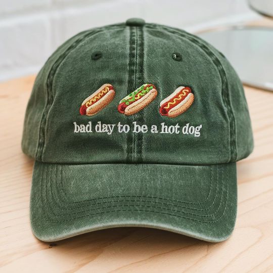 Discover Hot Dog Embroidered Hat, Bad Day to Be a Hotdog Cap