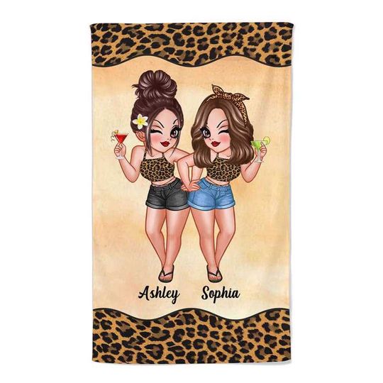Discover Leopard Pretty Bestie Personalized Beach Towel