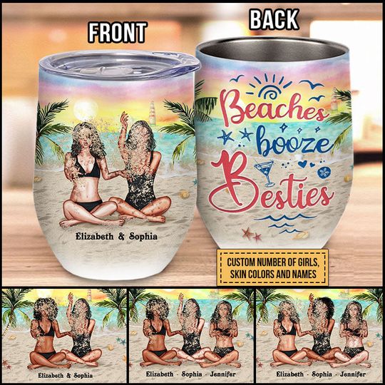 Discover Beach Sandy Bestie Beaches Booze Besties Custom Wine Tumbler