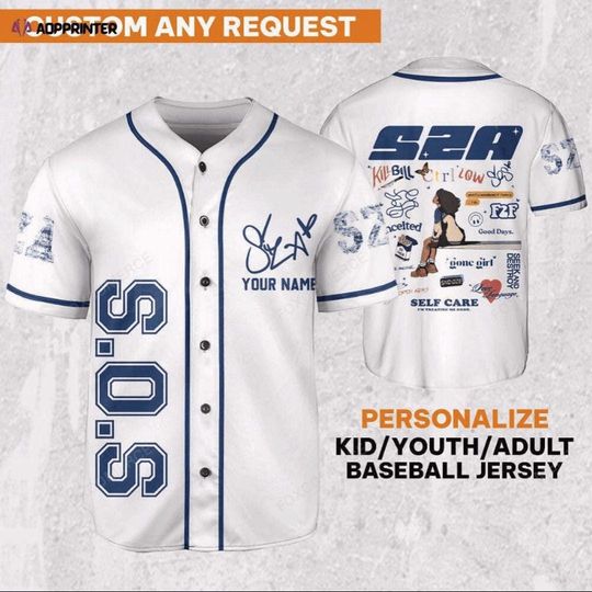 Discover SZA White and Blue Baseball Jersey  Personalized SOS Tour Fan Merch