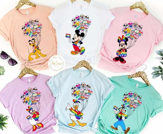 Discover Disneyyy Balloons LGBT Mickeyy & Minniee Shirt, Disneyyy Pride Shirt, Disneyyy LGBT Rainbow Pride Month 2025 Tee