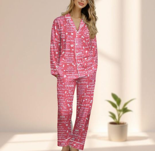 Discover Funny Birthday Quote Satin Pajama Set, Pink Long