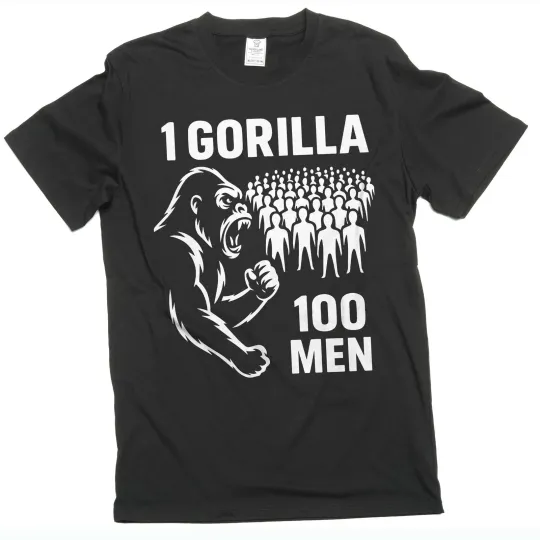 Discover 100 Men vs 1 Gorilla Internet Meme T-shirt Gorilla Challenge tee funny shirt