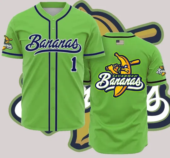 Discover Collection Savannah Bananas Baseball Jersey Team AOP 3D Green SG2069