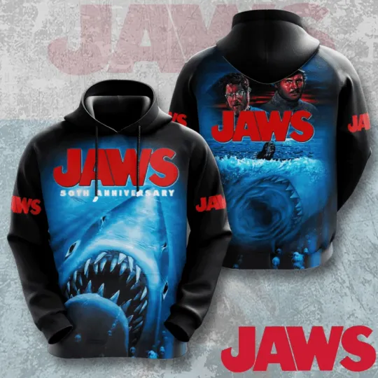 Discover Jaws Movie 50 Years 1975-2025 Thank For The Memories 3D Unisex Hoodie