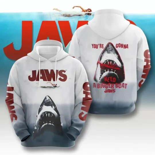 Discover Jaws Movie 50 Years 1975-2025 Thank For The Memories 3D Unisex Hoodie