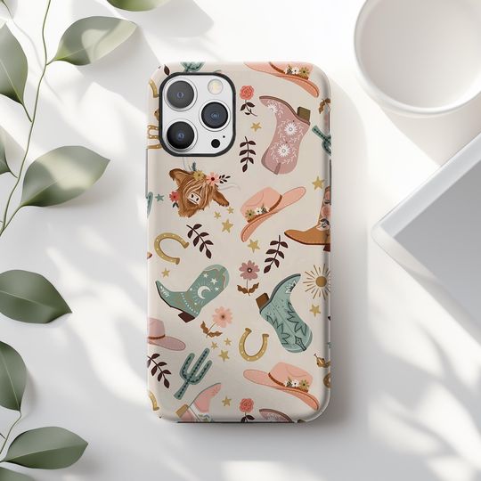 Discover Western Cowgirl Phone Case, Cute Cowboy Boots Hat Rustic Rodeo iPhone Case