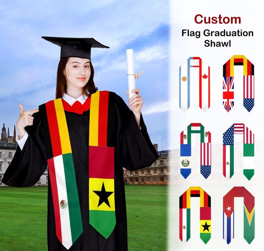 Discover Custom Graduation Stole with Mixed Flags | Class of 2025 Personalized Gift