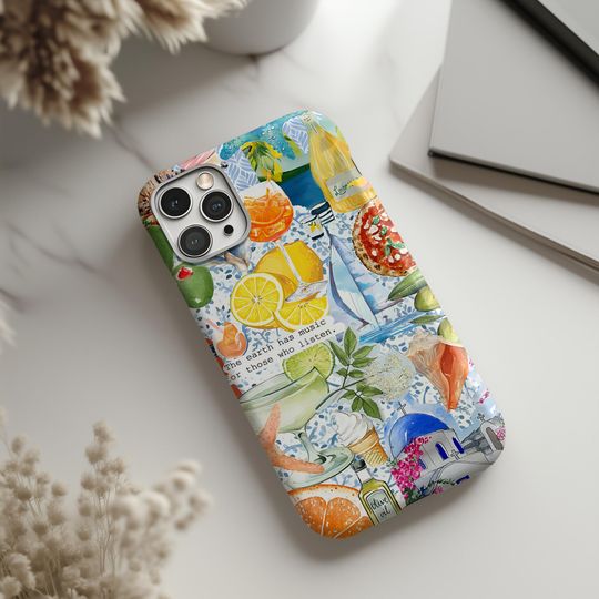 Discover Mediterranean Citrus Phone Case, Coastal Blue Tiles Tropical iPhone Case
