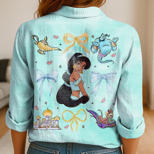 Discover Jasmine Princess Women's Linen Casual Shirt, Disneyyy Women Blouses Shirt, Magicc Kingdom Shirt, Shirt For Women, Disneyyy Vintage Shirt
