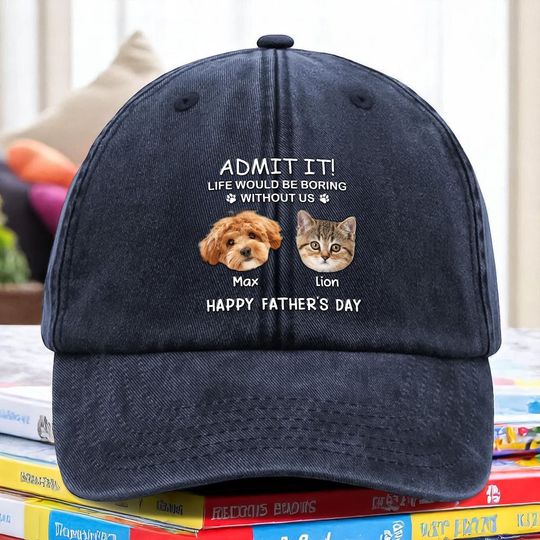 Discover Custom Photo Life Would Be Boring Without Me Dog Cat Washed Denim Baseball Cap