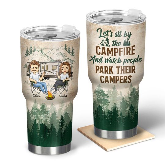 Discover Let's Sit By The Campfire Husband Wife Camping - Couple Gift - Custom 30 Oz Tumbler