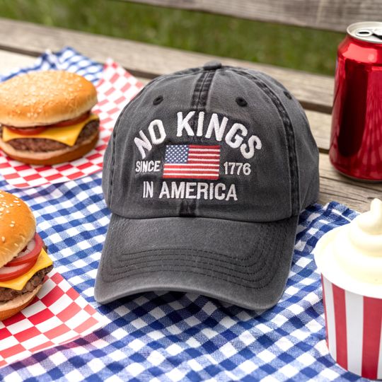 Discover No Kings In America Since 1776 Embroidered Cap, Gift For Anti MAGA, Anti-Trump embroidery Hat