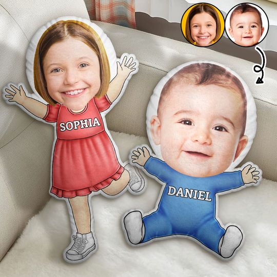 Discover Custom Photo Funny Face Happy Kid - Personalized Custom Shaped Pillow