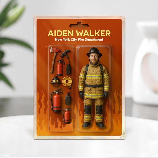 Discover Custom Photo 3D Effect Firefighter Action Figure Acrylic Block Plaque