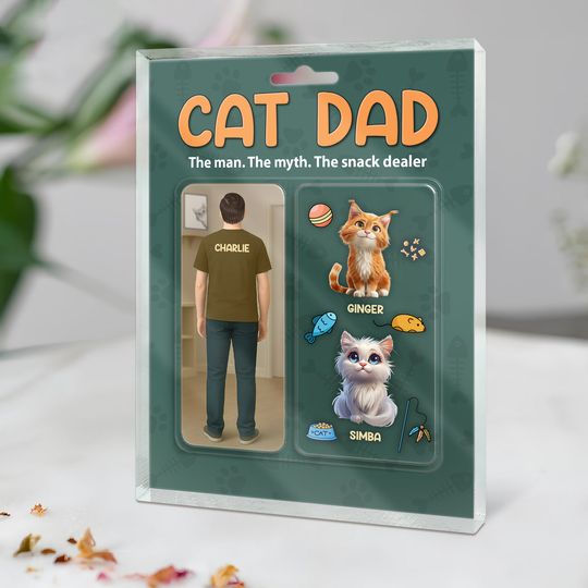 Discover Happy Father's Day Cat Dad Figure Personalized Acrylic Block Plaque