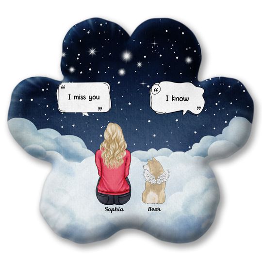 Discover I Miss You - Memorial Gift For Pet Lovers, Dog Mom - Personalized Paw Shaped Pillow