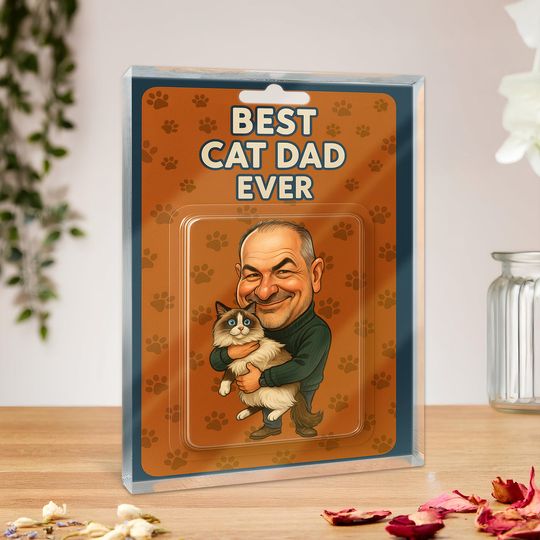 Discover Custom Photo Best Cat Dad Action Figure Acrylic Block Plaque, Father's Day Gift