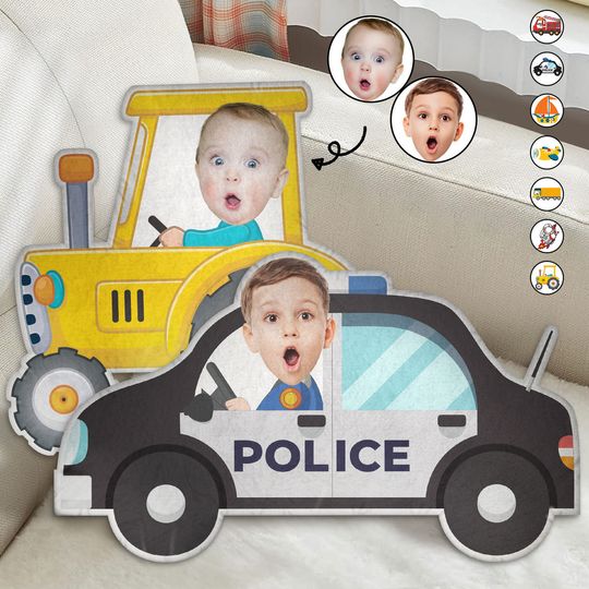 Discover Custom Photo Funny Kid Vehicle - Gift For Children, Grandkids - Custom Shaped Pillow
