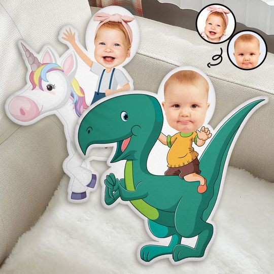 Discover Custom Photo Funny Mermaid Unicorn Dinosaur Astronaut - Custom Shaped Pillow