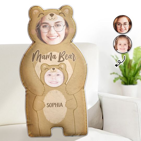 Discover Custom Photo Mama Bear - Gift For Mothers - Personalized Custom Shaped Pillow