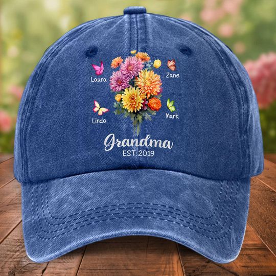 Discover Personalized Mom And Kid Names Washed Denim Hat, Mother's Day Gift