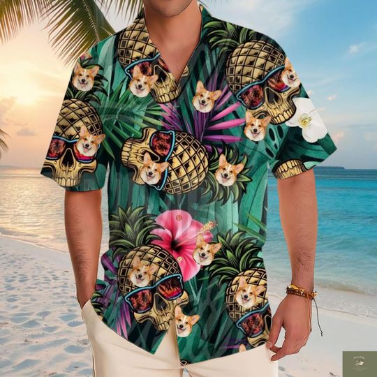 Discover Custom Photo Hawaiian Shirt,Personalized Button Downs Shirt with Photo,Dogs Cats Face Shirts,Bachelor Party Gift,Pets lovers Gifts,unisex