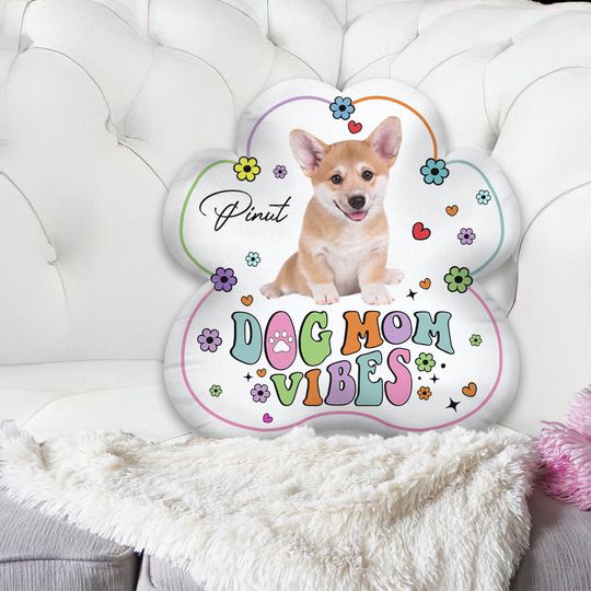 Discover Dog Mom Vibes - Personalized Dog Shaped Pillow