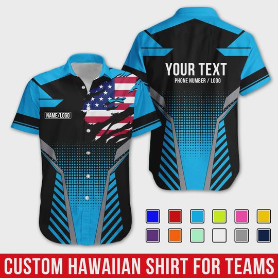 Discover Custom Patriotic Hawaiian Shirt for Teams, US Flag Claw Design, Personalized Name And  Logo