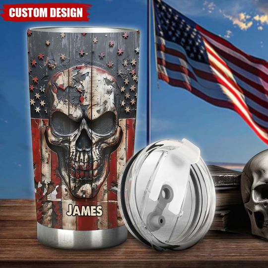 Discover Personalized America Skull Tumbler - Gift For Patriotic Skull Lovers