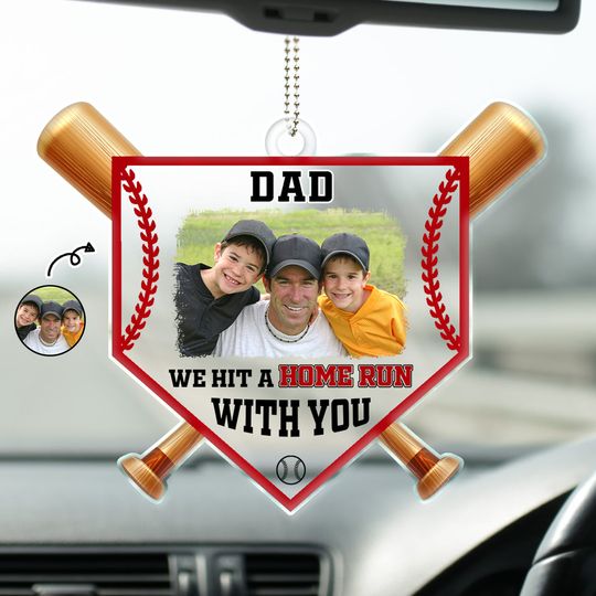Discover Custom Photo Dad We Hit A Home Run With You - Personalized Acrylic Car Hanger