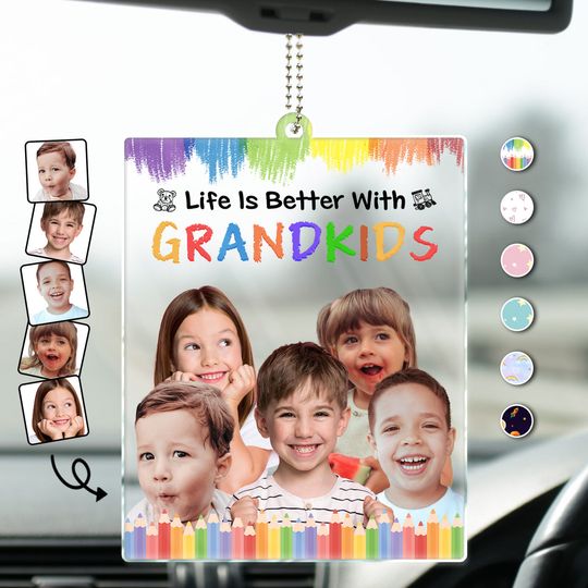 Discover Custom Photo Life Is Better With Grandkids - Personalized Acrylic Car Hanger