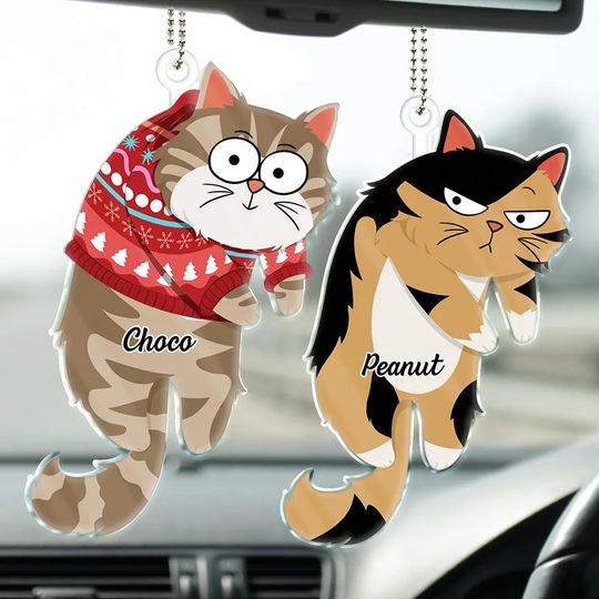 Discover Cute Hanging Cats - Personalized Acrylic Car Hanger