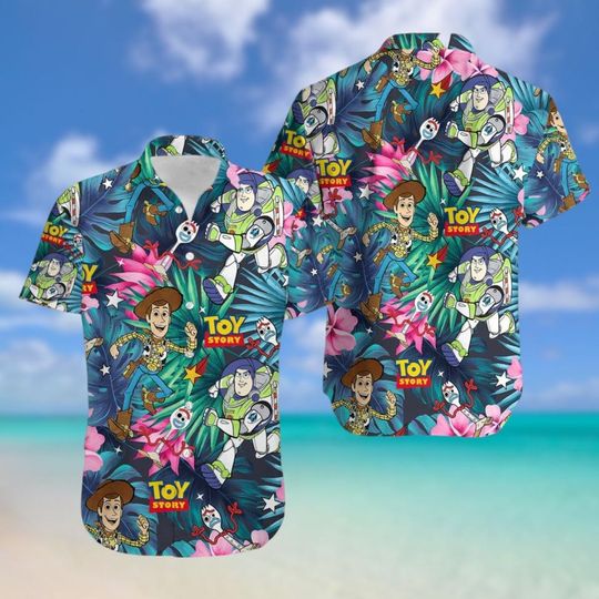 Discover toy stories Hawaiian Shirt, Woodyy Buzzz Lightyearr Button Shirt, Disneyyy Tropical Hawaii Shirt