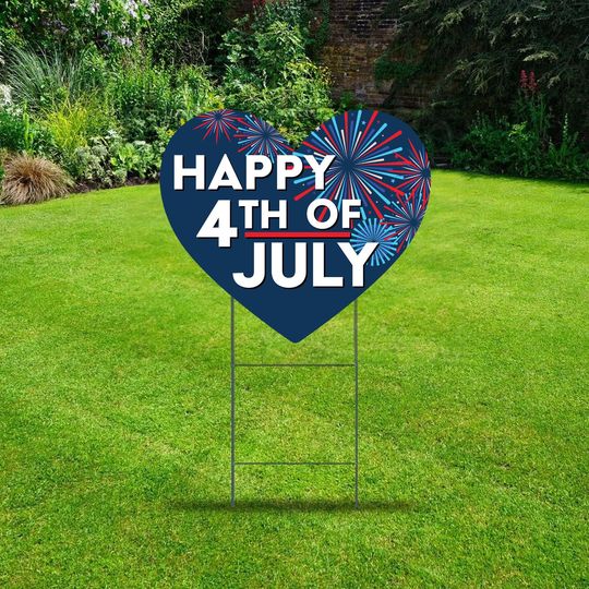 Discover Happy 4th of July Firework Heart Yard Sign