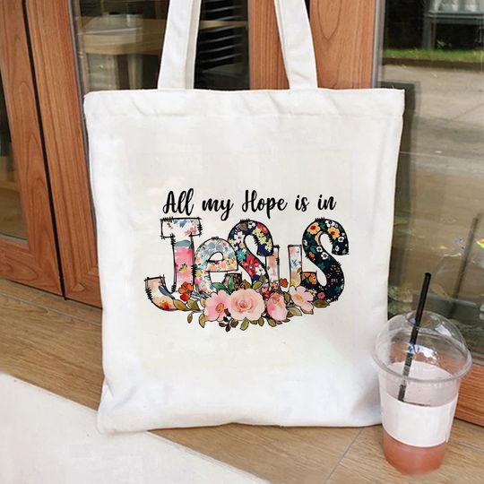 Discover All My Hope Is in Jesus Pattern Canvas Tote Bag