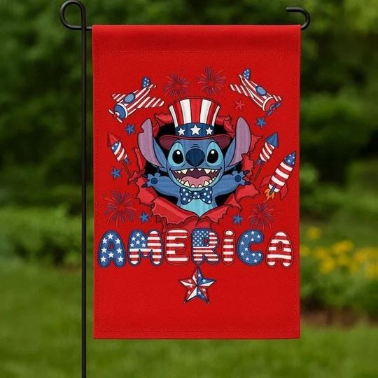 Discover Funny Stitchh America Garden Flag, Disneyyy 4th of July Garden Flag