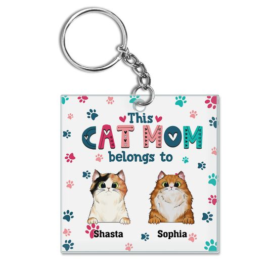Discover Cat Mom Cat Dad Cute Colorful Paw Prints - Personalized Custom Acrylic Keychain