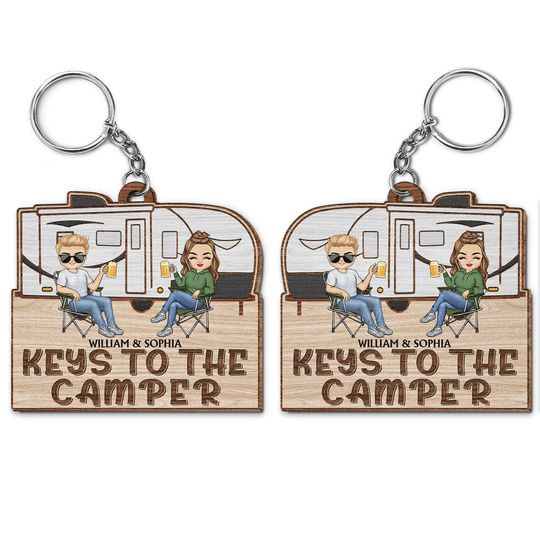 Discover Keys To The Camper Vintage RV - Personalized Wooden Keychain