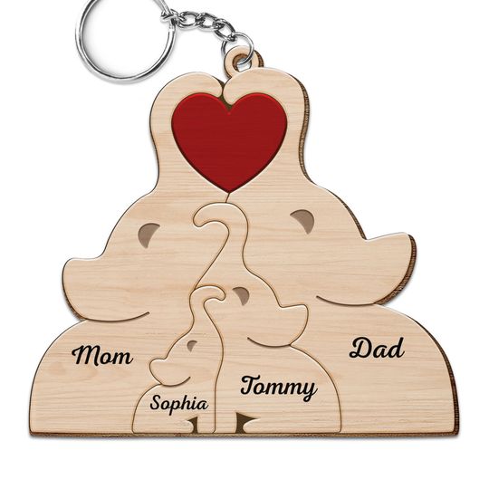 Discover Love Elephant Family - Gift For Mother, Father, Family - Personalized Wooden Keychain